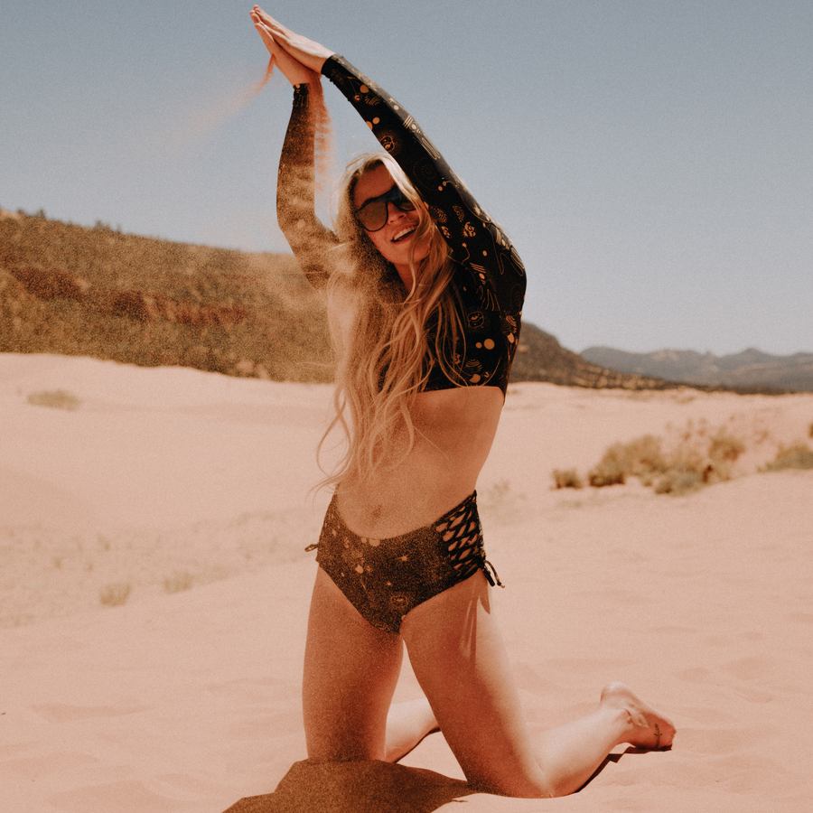 Crop top sales swimsuit with sleeves